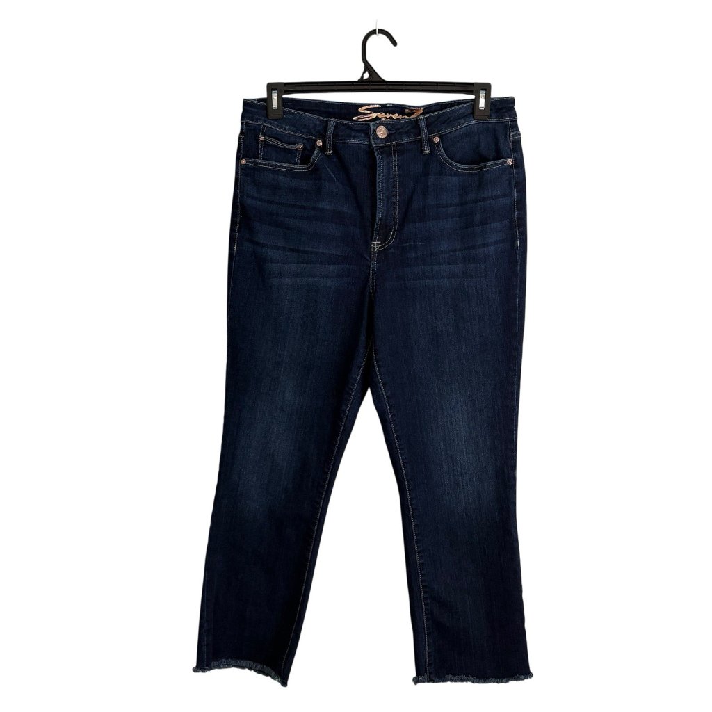 Seven7 Womens Jeans Adult Size 14 Dark Wash Cropped Raw Hem Stretch Fashion Jean
